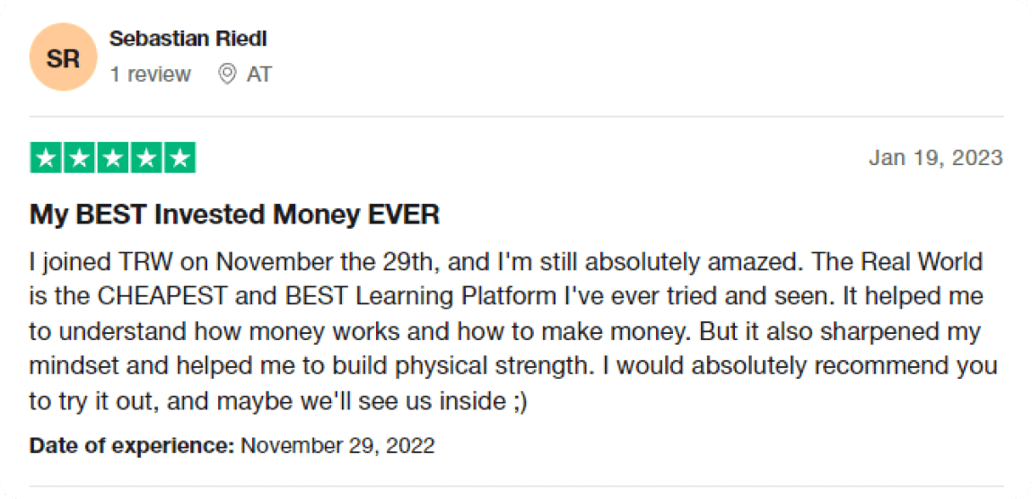 Trustpilot review of The Real World